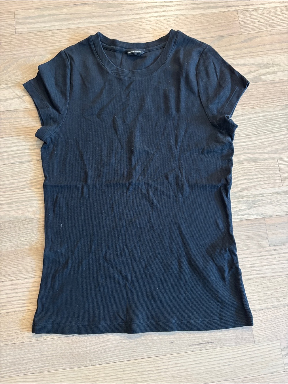 Club Monaco Classic Black Short Sleeve Ribbed Cotton Crewneck Tshirt Large
